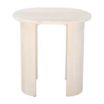 Goldoma natural solid wood oval end table with wabi-sabi farmhouse finish placed beside a sofa in a living room