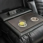 Goldoma wireless charging sofa set with LED lights and memory foam in black leather for modern living room