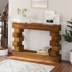 Goldoma solid wood console table with storage and warm natural finish in entryway