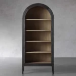 Goldoma traditional solid wood arched bookcase and wine cabinet with antique finish, wall-mounted, featuring spacious shelves and wine storage