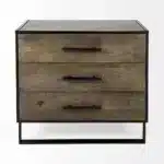 Goldoma Brown and Black Distressed Accent Display Cabinet with Three Drawers – close-up detail