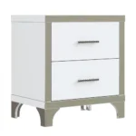Goldoma high gloss white mirrored nightstand with two drawers in a modern bedroom setting