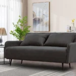 Black Fabric Modern Convertible Loveseat Sleeper Sofa Bed with Pillows for Living Room