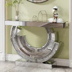 Goldoma modern console table with adjustable height in solid oak and tempered glass, perfect for entryway decor