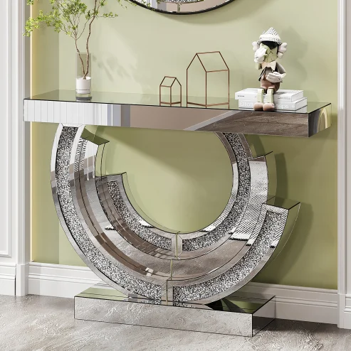 H3518cc1ad82d4d1baf79fcb4e072c21bH.webp Goldoma modern console table with adjustable height in solid oak and tempered glass, perfect for entryway decor