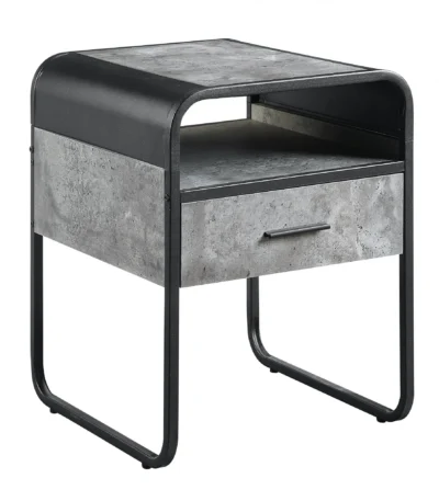 Goldoma 22 inch square end table with drawer and shelf in concrete gray and black for living room