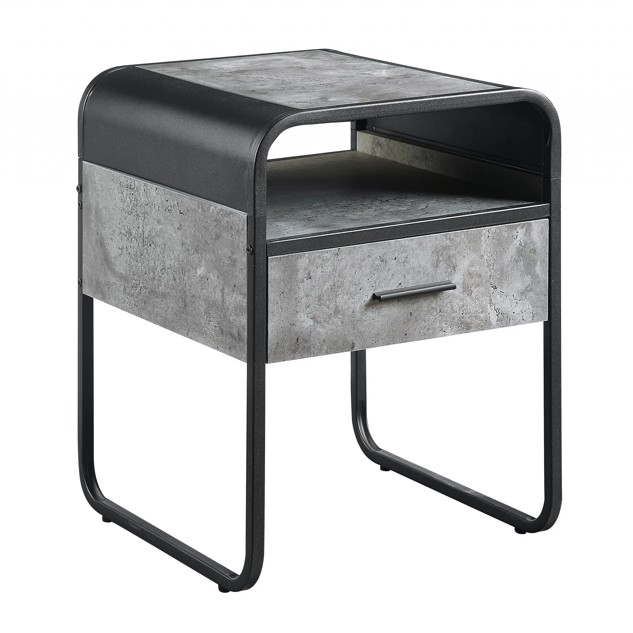 H351b962264064015b0db648bf14446648.webp Goldoma 22 inch square end table with drawer and shelf in concrete gray and black for living room
