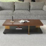 Goldoma modern coffee table with stainless steel base and wood top, 47.2 inches long, for contemporary living rooms