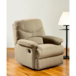 Goldoma 35 inch beige microfiber recliner with ergonomic support and easy recline lever