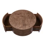 Goldoma burl wood rotating coffee table with two drawers in walnut finish - modern living room furniture