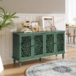 Goldoma 60 inch solid wood antique buffet cabinet with floral carvings, used as a farmhouse TV stand
