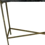 Goldoma 32-inch black and gold console table with stone top and iron frame in a living room entryway