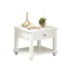 Goldoma 24-inch white washed square end table with drawer and shelf – farmhouse style living room furniture
