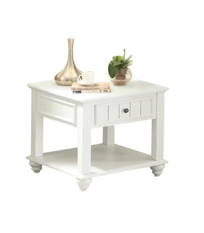 Goldoma 24-inch white washed square end table with drawer and shelf – farmhouse style living room furniture