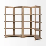 Goldoma 72-inch solid wood bookcase with four shelves in industrial design, warm brown finish for home office