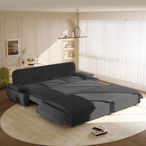 H375405de38fa48b88182439d20bfbddfc.webp 94.5" King Size Pull Out Sofa Bed 3-in-1 Convertible Sleeper Sofa Multi-Functional Modern Corduroy Bed for Hotel & Bedroom Use - Image 1