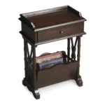 Rustic end table: small black wood side table with drawer and shelf