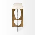 White marble and gold console table with live edge top and geometric metal base