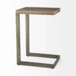 Goldoma 26 inch brown square end table with storage shelf - solid wood and metal