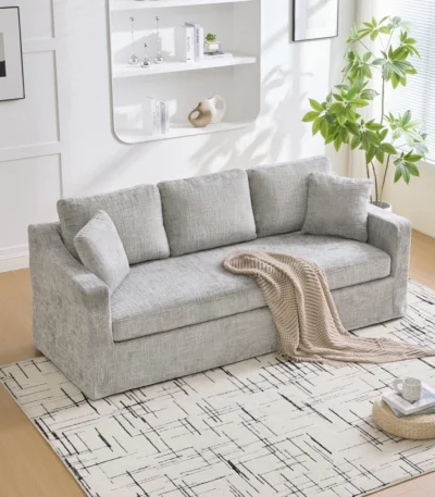 Goldoma Chenille L-Shape Sofa with deep seats, pillow back, and removable cover in a modern living room