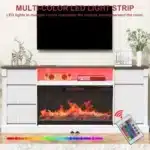 Goldoma Mid-Century 80" TV Stand with Electric Fireplace, 3-Sided Glass, Adjustable Shelves & LED Lights – base detail