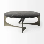 Goldoma genuine marble coffee table 48 inch round black marble top gold iron base modern living room