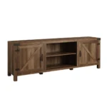 Goldoma rustic oak TV stand with double barn doors for TVs up to 80 inches in a living room