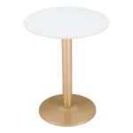 Goldoma 24-inch gold round end table with white veneer top and gold metal pedestal base in living room setting
