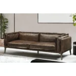 Goldoma 71-inch chocolate top grain leather loveseat with silver legs in living room