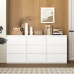 Goldoma 9-drawer solid wood chest with modern no-handle design in white, ideal for bedroom storage