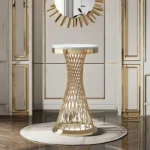 Modern marble console table with stainless steel frame in entryway