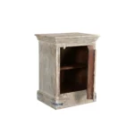 White distressed solid wood nightstand with two drawers and open shelf