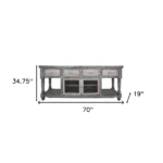 Goldoma 70" Blue and White Distressed Solid Wood TV Stand with Open Shelving – styled in a modern TV Stands setting