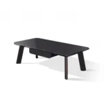 Goldoma 55-inch coffee table with drawer in ebony and dark brown wood with stainless steel base in living room