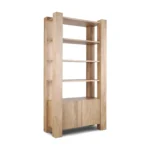 HMS 42" Natural Solid Wood Four-Tier Bookcase with Two Doors Contemporary Style for Home Office Workshop Living Room Furniture - Image 3