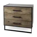 Goldoma Brown and Black Distressed Accent Display Cabinet with Three Drawers – side view