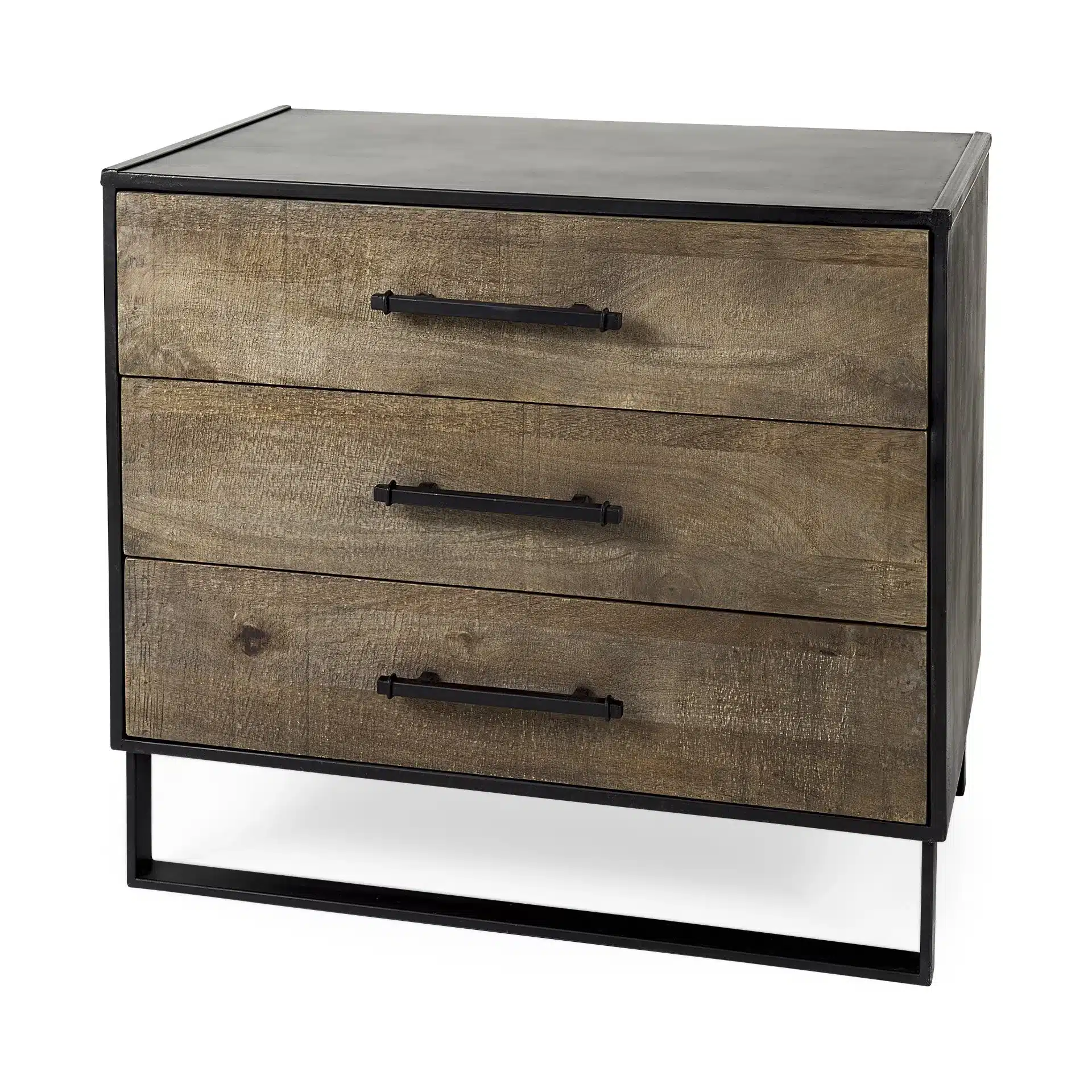 Goldoma Brown and Black Distressed Accent Display Cabinet with Three Drawers