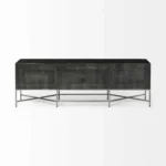 Goldoma 16 inch dark brown antique solid wood console table placed in a narrow entryway with decor items