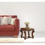 Goldoma 26 inch cherry square end table with shelf in living room