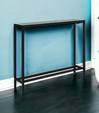 Goldoma 36 inch black mirrored glass console table for entryway with reflective glass top and modern design