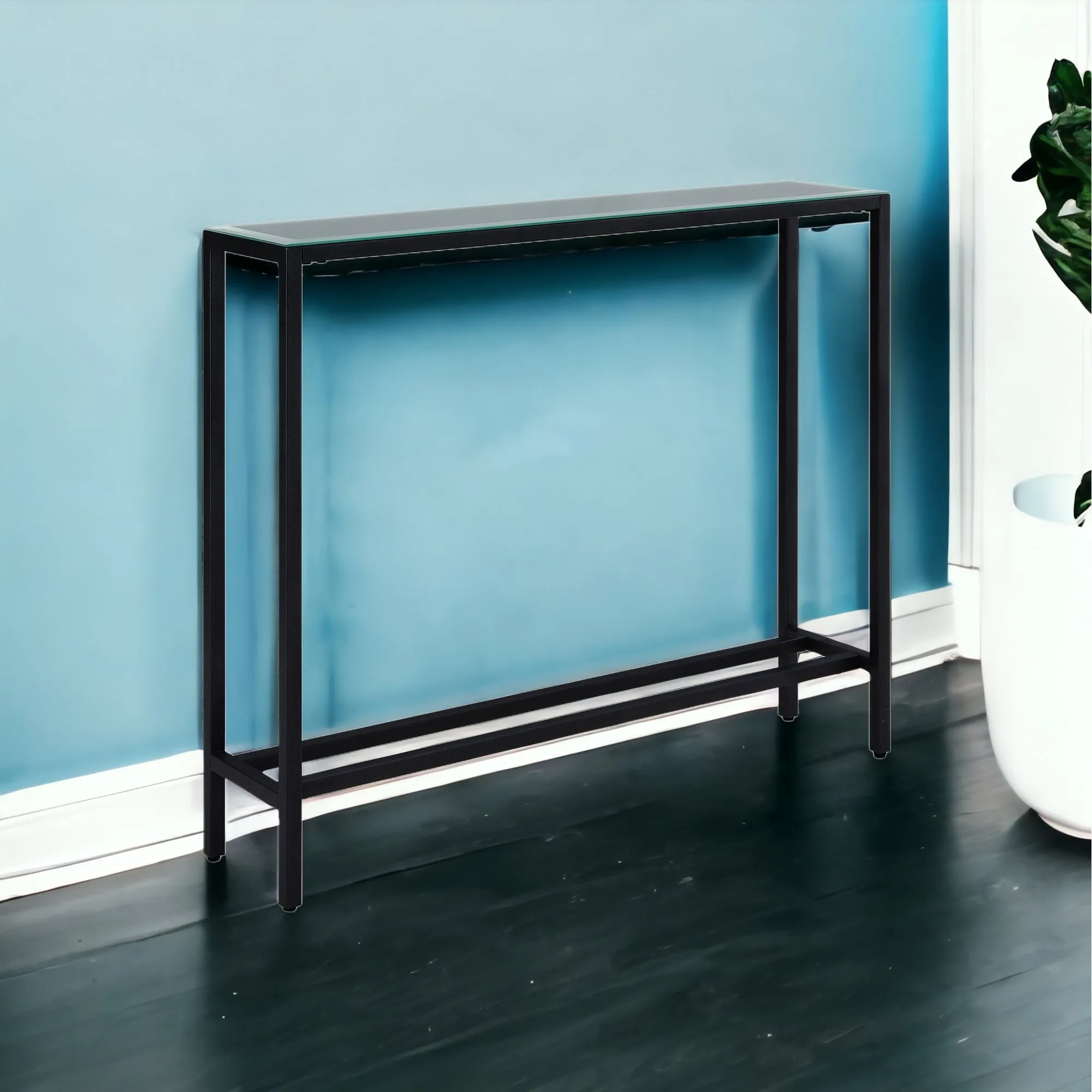 H3cac08bff5724ef5b1e95f640a1f5fe5n.webp Goldoma 36 inch black mirrored glass console table for entryway with reflective glass top and modern design