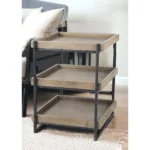 Goldoma 26-inch brown solid wood square end table with two open shelves, farmhouse style for living room