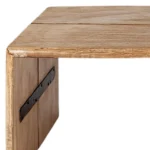 Goldoma 48-inch brown solid wood coffee table with metal accents in a living room, vintage style