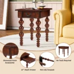 Goldoma narrow sofa side table with drawer in walnut finish, solid wood construction, placed beside a couch in a small living room