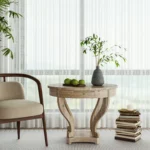 Eco-friendly modern solid wood small dining table with curved legs and natural finish