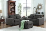 U-shaped sectional sofa with two ottomans and reclining seats in a modern living room