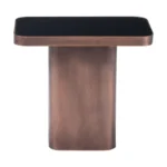 Goldoma 18-inch black and bronze pedestal end table with glass top and steel frame, perfect for living room or bedroom