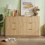 Goldoma 6-Drawer Solid Wood Dresser TV Stand - 55" Wide Oak Wave Design – angled view