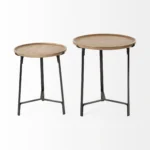 Goldoma 24-inch solid wood round end table with brown iron frame in living room setting