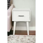 White wood end table with drawer - compact side table for living room storage